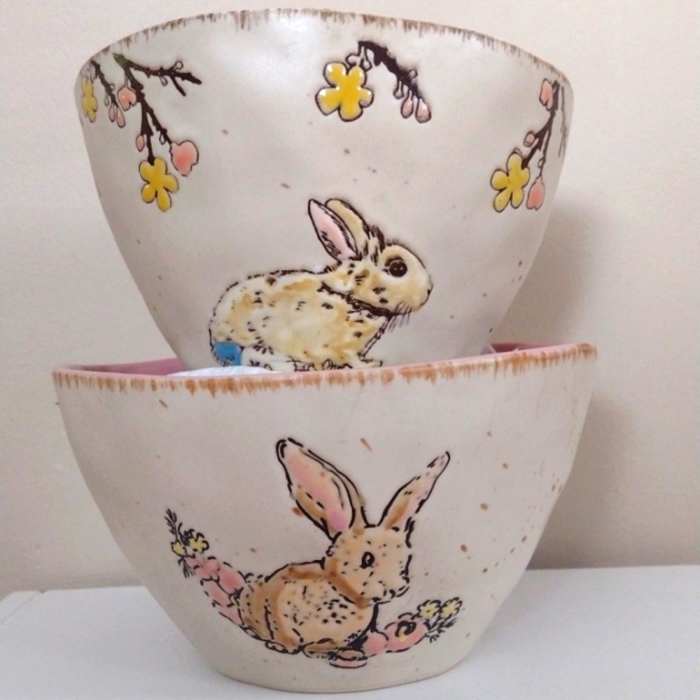 Bunny Lovers Duo Spectrum Bowls Handcrafted & Painted New 2019